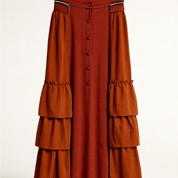 MISSLOOK Rust Tiered Maxi Skirt - Picture 2 of 4